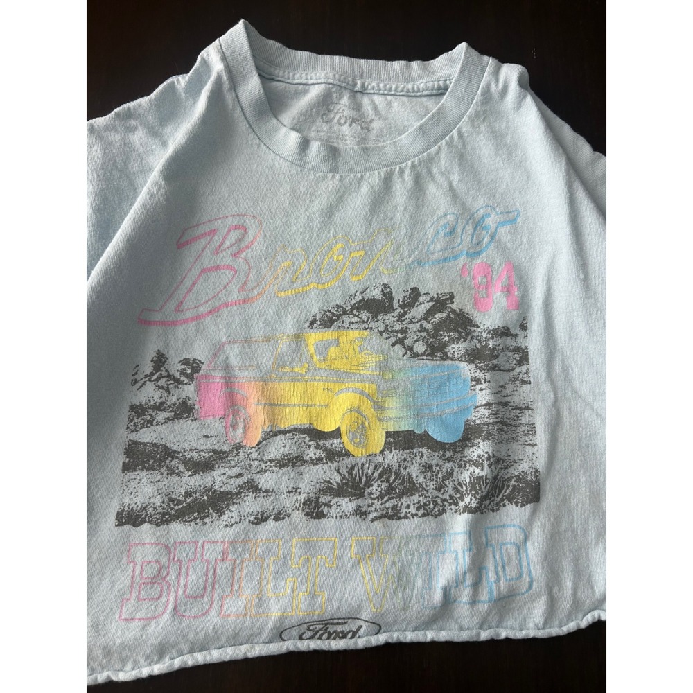 Ford Bronco 94 Built Wild Graphic Cropped T-Shirt Light Blue Large